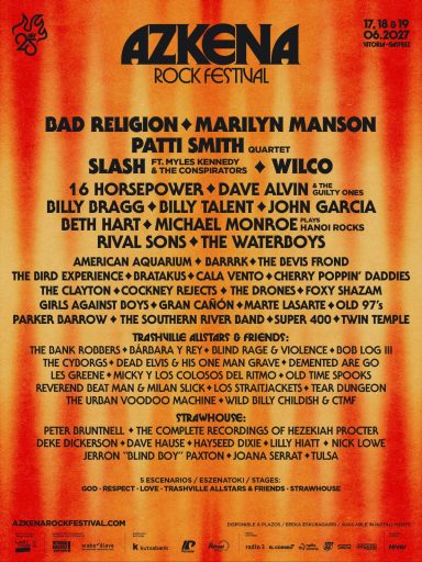 AZKENA ROCK FESTIVAL 2027 celebra 25 años con Patti Smith, Bad Religion, Slash, Marilyn Manson y Wilco