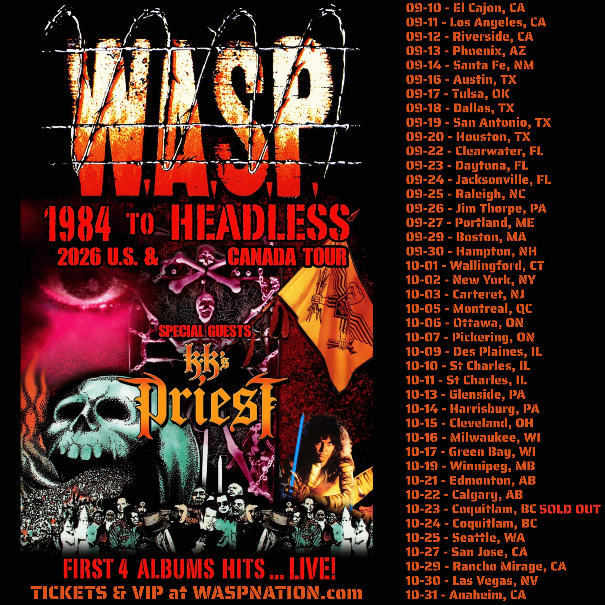 W.A.S.P. y KK’s Priest anuncian una gira conjunta por Estados Unidos y Canadá