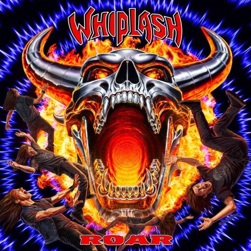 Portada oficial del álbum Roar de WHIPLASH, ilustración de Ed Repka